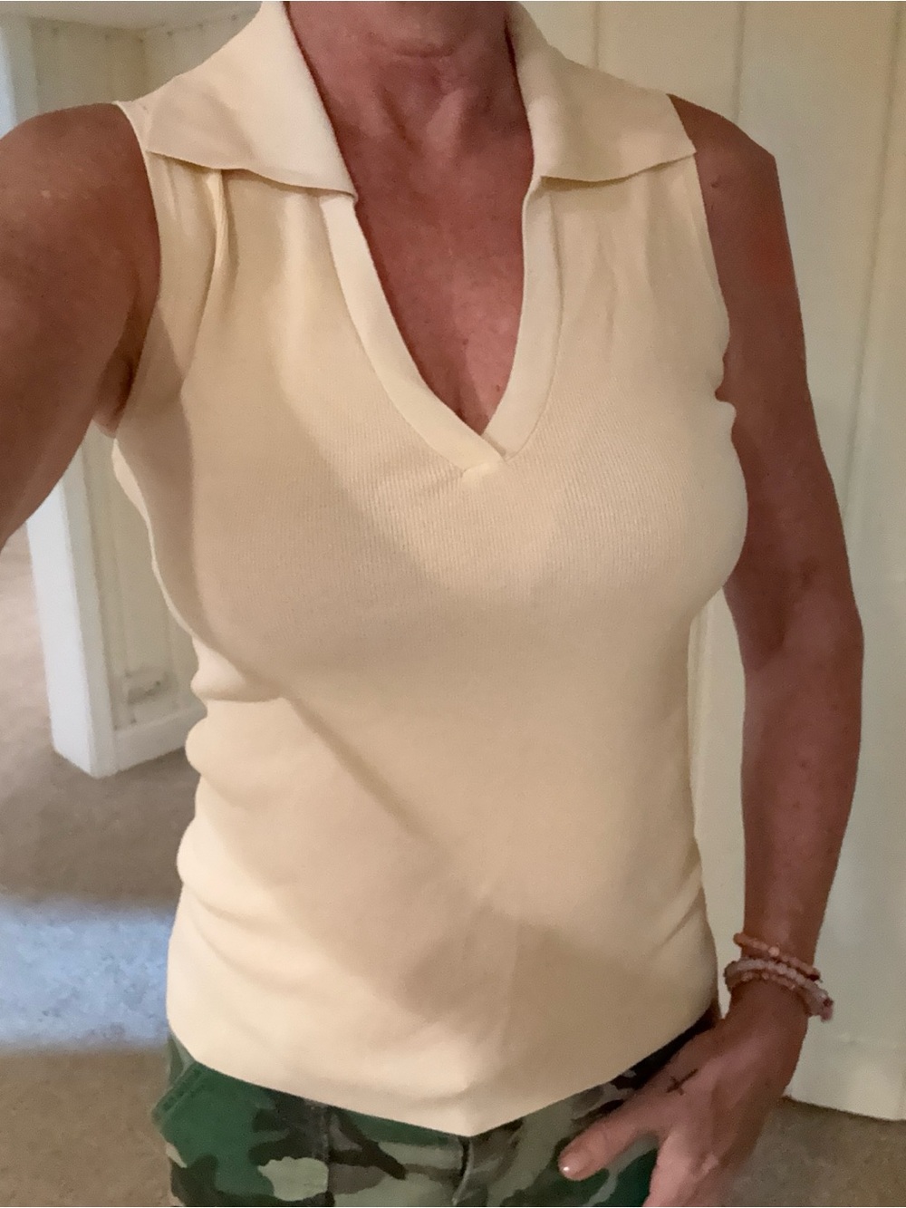 The Normal Brand Sleeveless V-Neck Polo Tank - Cream